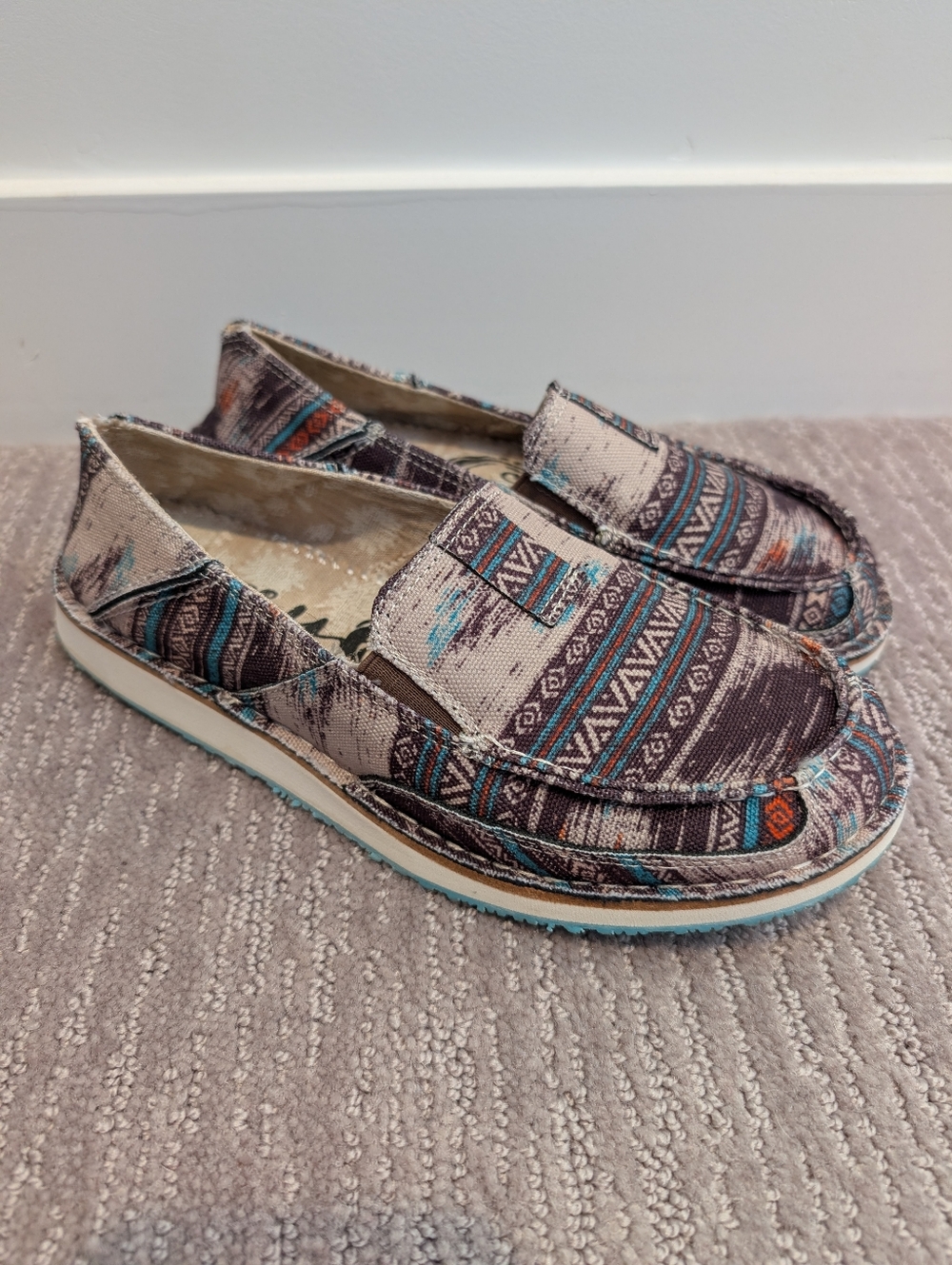 Very G Brown Aztec Slip-On Shoes (Annie)